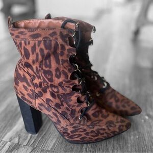 Brown Ankle Boots with Lace-Up Design and High Heel
